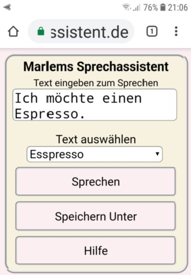 Marlems Sprechassistent auf einem Android Smartphone